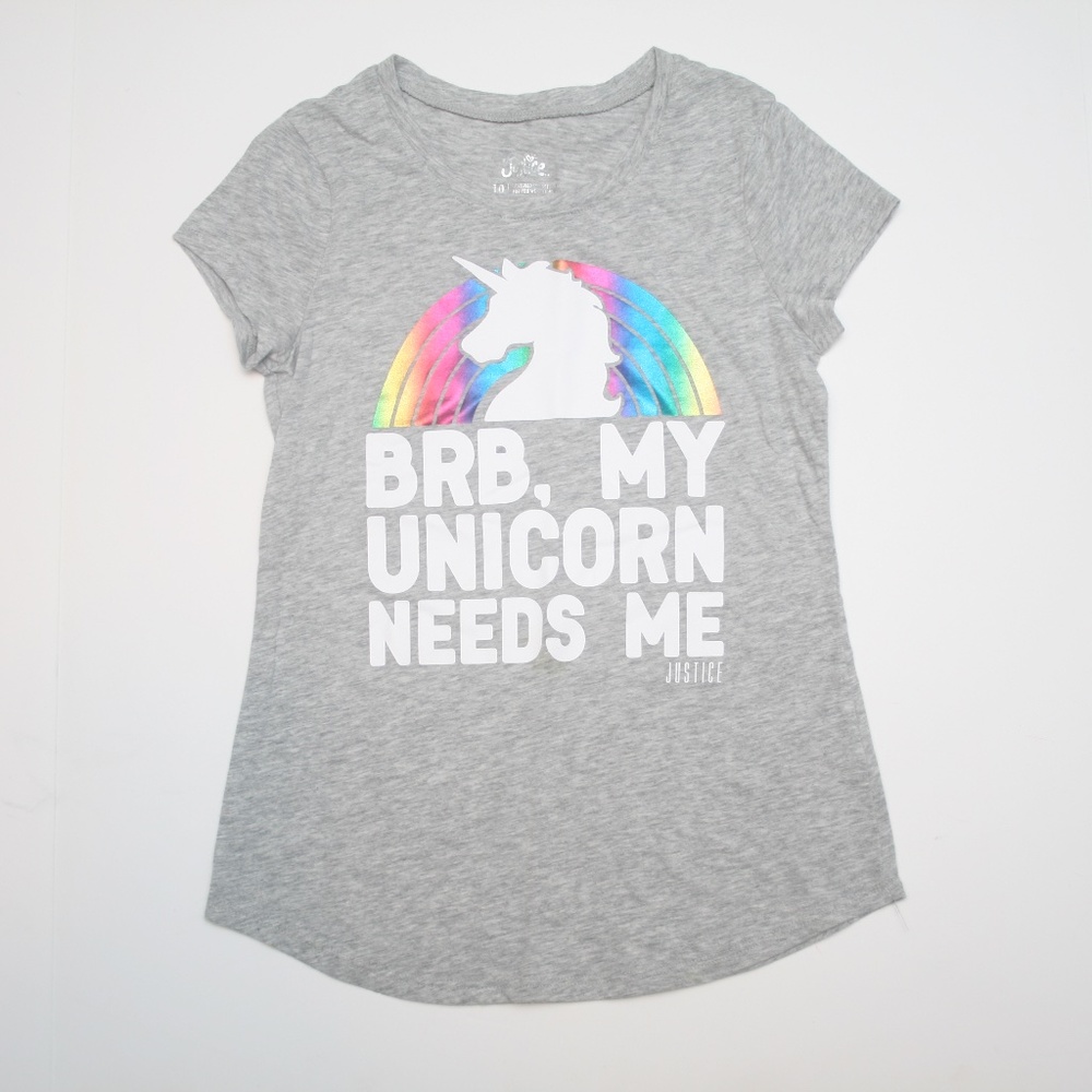 Justice BRB My Unicorn Needs Me Tee Size 10